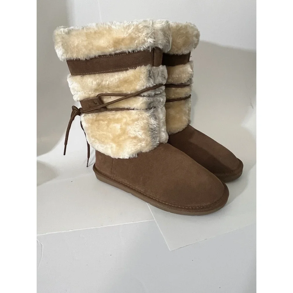 Earth Spirit Womens Brown Suede Leather Faux Fur Tall Winter Boot Rear Lace Sz8 - Picture 11 of 11